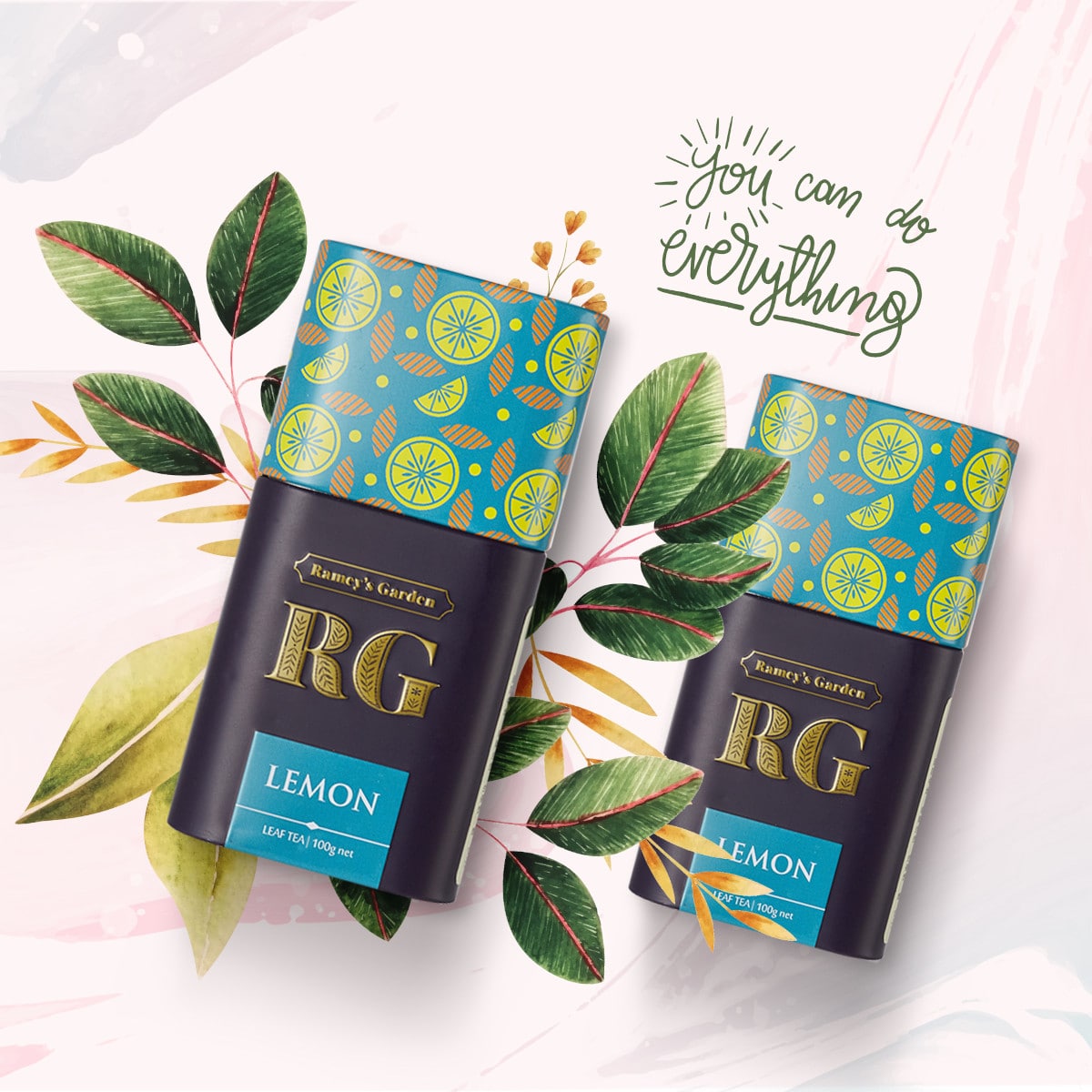 RG Ramey’s Garden lemon Ceylon tea tins prepared for international retail